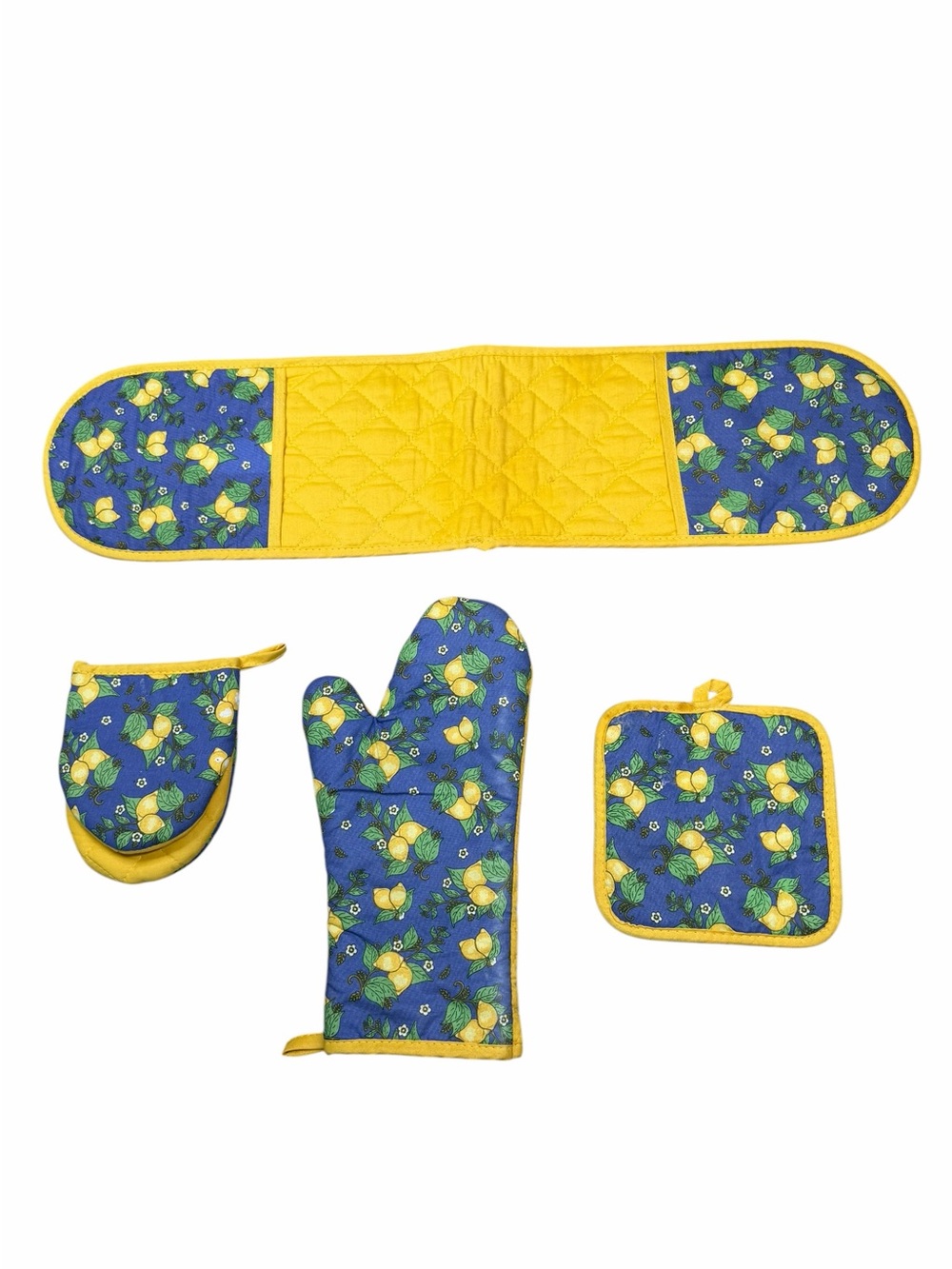 Smart Home Blue & Yellow Lemon Print 4-Piece Oven Mitt Set